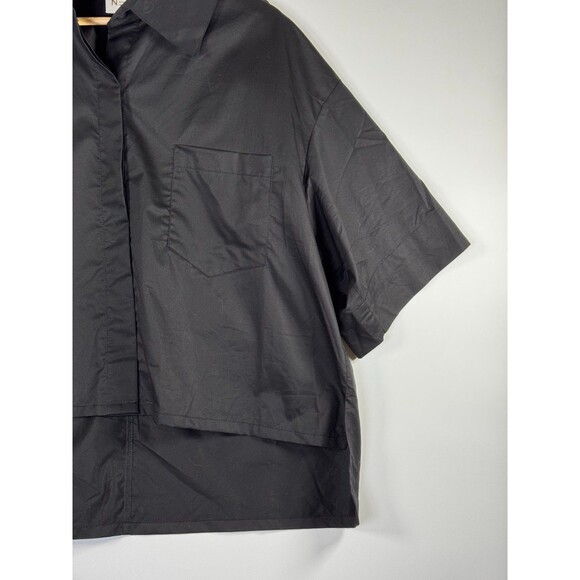 Planet by Lauren G Poplin Shirt One Size Black Boxy Oversized Modern Minimalist - Picture 2 of 15